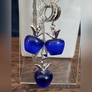 Dark Blue Stone Apple Necklace and Hinged Hoop Earrings Set